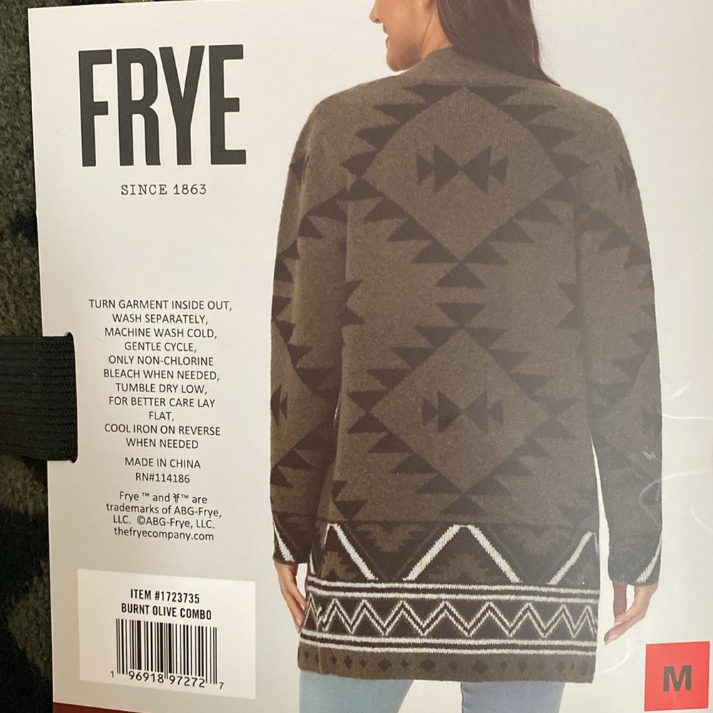 FRYE Women's Cozy Cardigan - Olive & Black size M - Picture 2 of 2